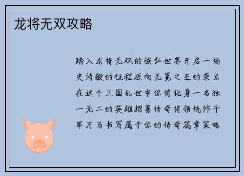 龙将无双攻略